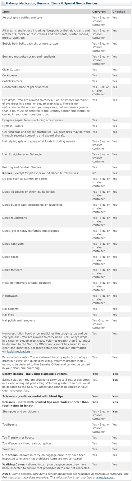 tsa persona items