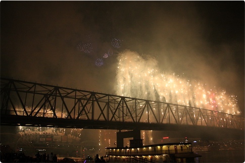 Fireworks from bridge