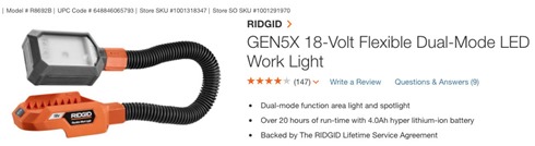 RidgidFlexibleLight18v