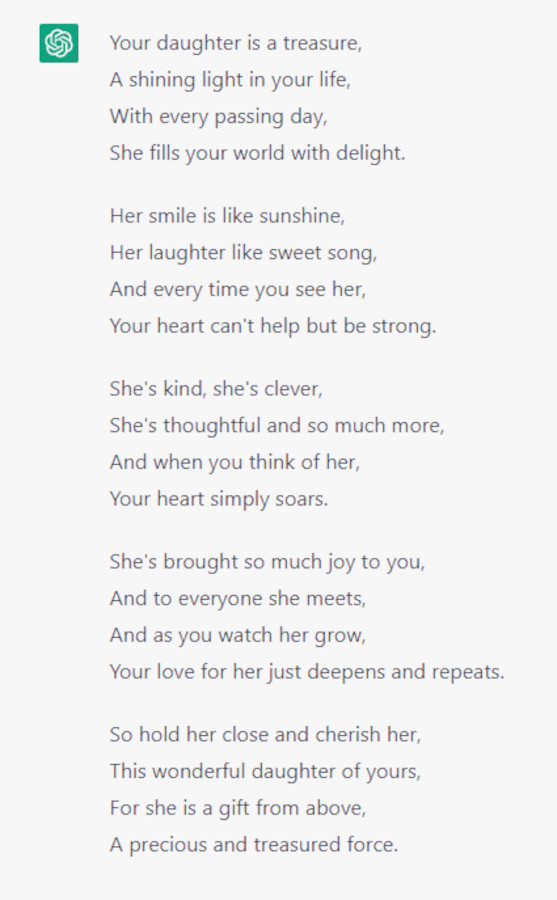ChatGPT Wonderful Daughter poem