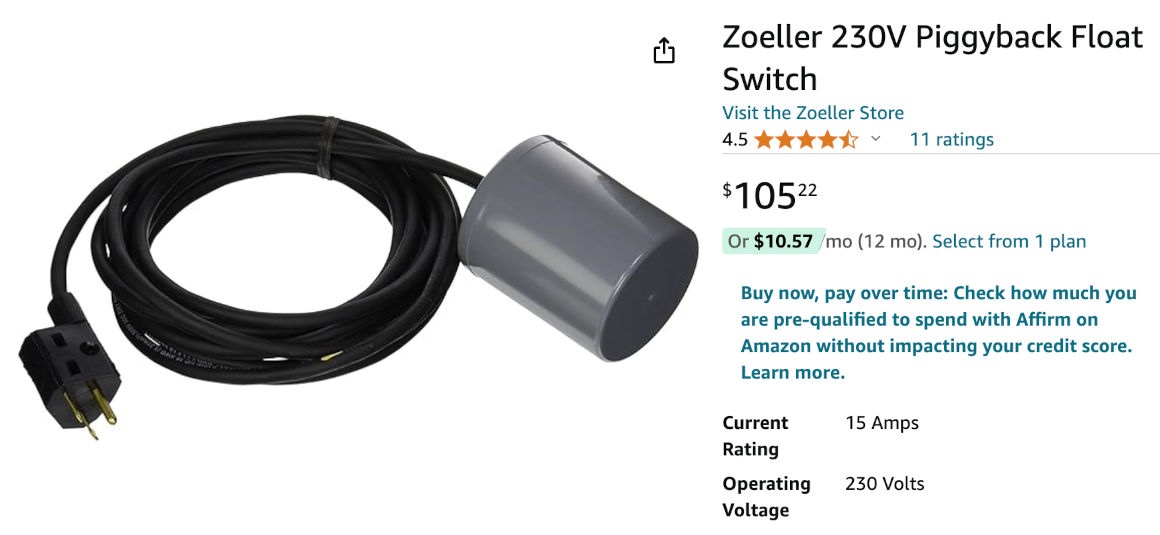 Zoeller Pump Switch