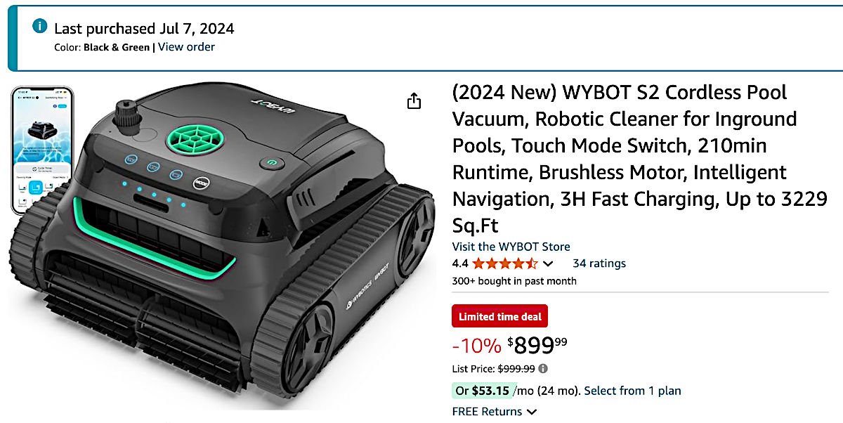 Amazon price for Wybot S2 - July 13, 2024