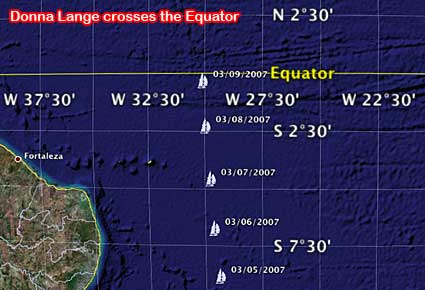 Donna Lange crosses the equator