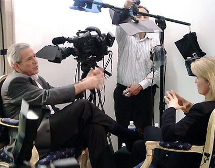 President Bush talks with Greta Van Susteren