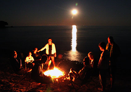 Fireside and rising Moon